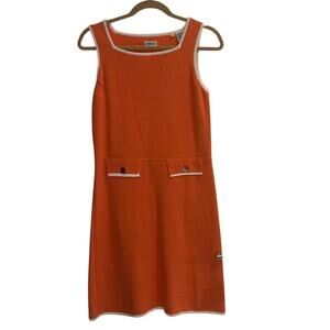 Basco Barney's Orange Cotton Knit Tank Dress White Trim Size Medium Vintage